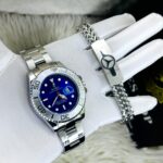 Full Silver T Blue Submeriner Watch And Braclet Combo