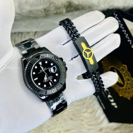 Full Black RLX Yach Submarine Watches & Bracelet Combo