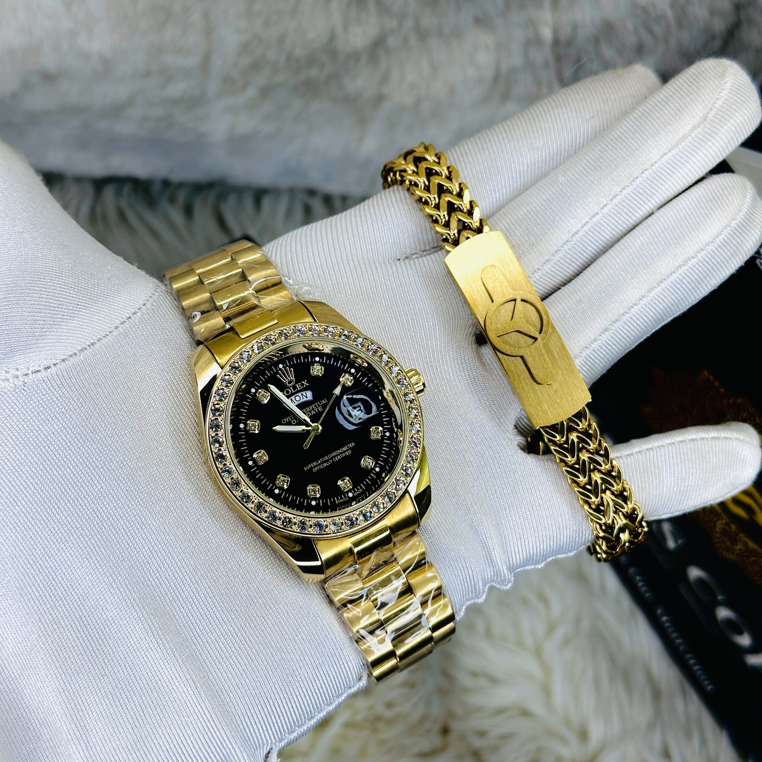 img_5937-2 Rlx Full Golden Watch And Braclet Combo - Image 1